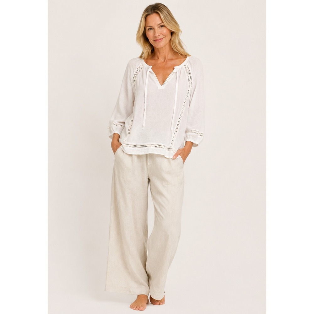 prAna‎ Top Womens XS White Rayon Crochet Detail Lightweight Boho Country Coastal